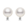 7-7.5mm AA Akoya Cultured Pearl and Diamond 14k White Gold Stud Earrings
