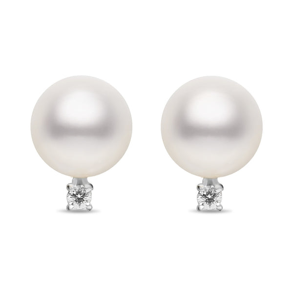 7-7.5mm AA Akoya Cultured Pearl and Diamond 14k White Gold Stud Earrings
