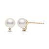 7-7.5mm AA Akoya Cultured Pearl and Diamond 14k Yellow Gold Stud Earrings