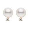 7-7.5mm AA Akoya Cultured Pearl and Diamond 14k Yellow Gold Stud Earrings