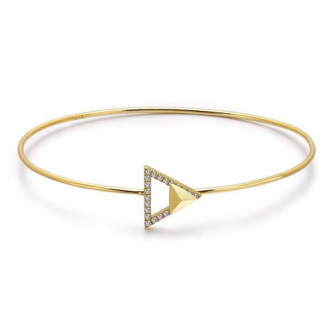 14k Yellow Gold Diamond Triangle Stud Bangle