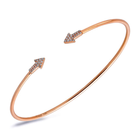 14k Rose Gold Diamond Arrow Bangle