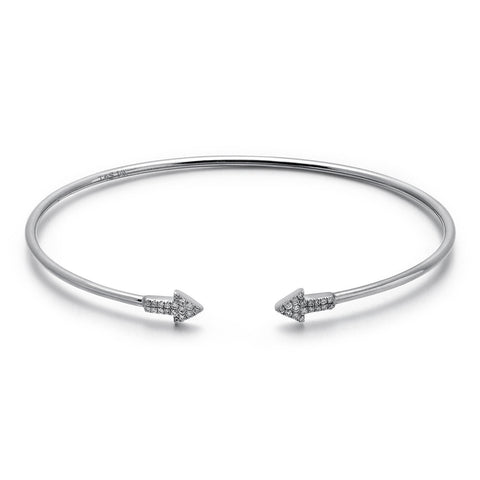 14k White Gold Diamond Arrow Bangle
