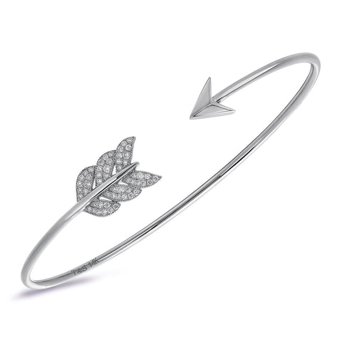 14k White Gold Diamond Feather Arrow Bangle