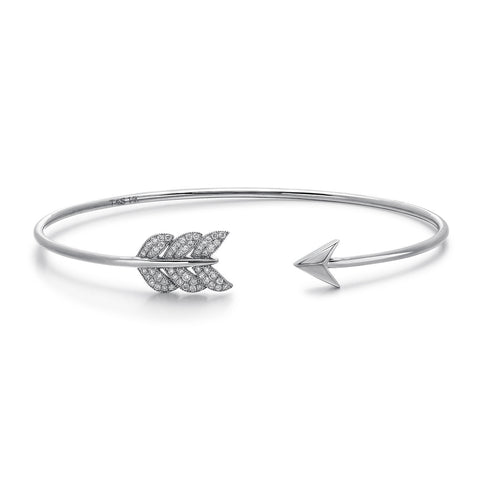 14k White Gold Diamond Feather Arrow Bangle