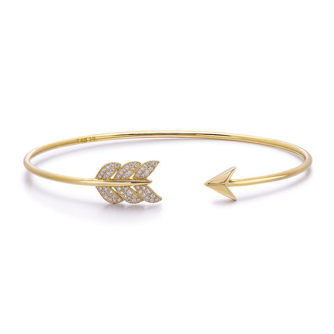 14k Yellow Gold Diamond Feather Arrow Bangle