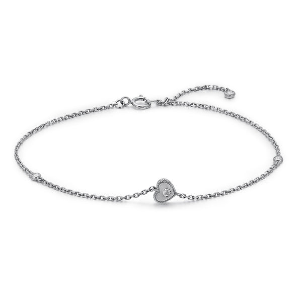 14k White Gold Diamond Heart Bracelet
