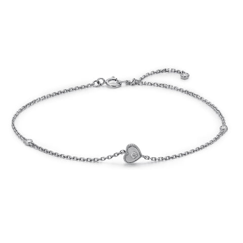 14k White Gold Diamond Heart Bracelet