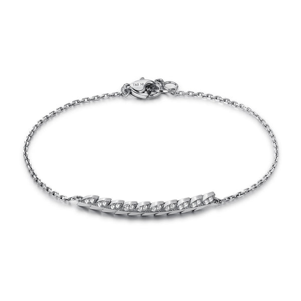 14k White Gold Diamond Feather Bracelet
