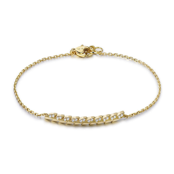 14k Yellow Gold Diamond Feather Bracelet
