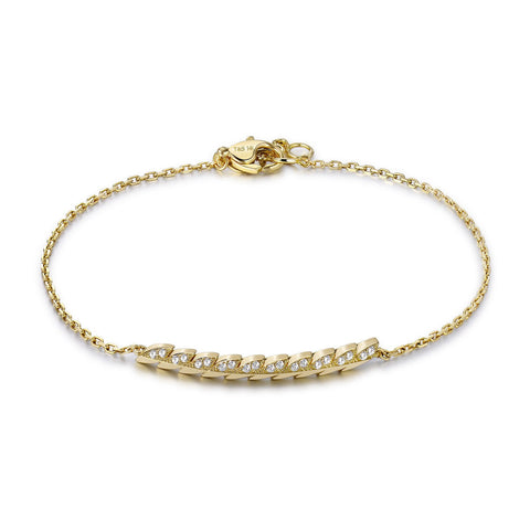14k Yellow Gold Diamond Feather Bracelet