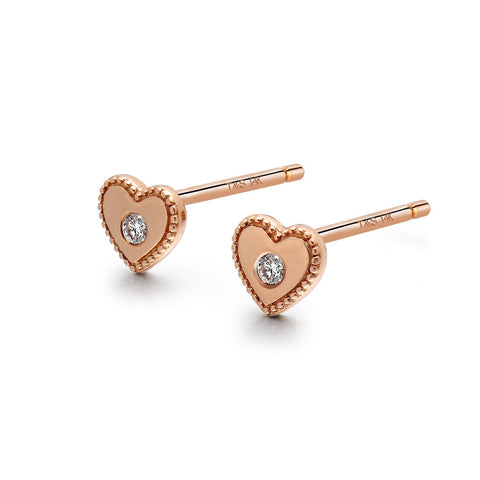 14k Rose Gold Diamond Heart Stud Earrings