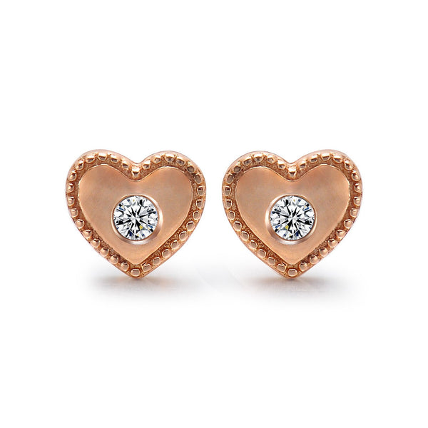 14k Rose Gold Diamond Heart Stud Earrings