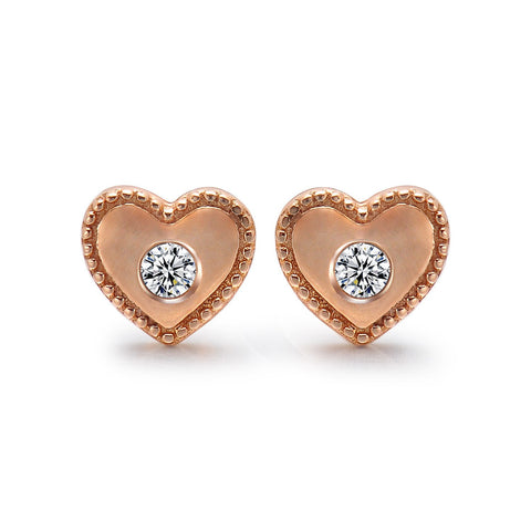 14k Rose Gold Diamond Heart Stud Earrings