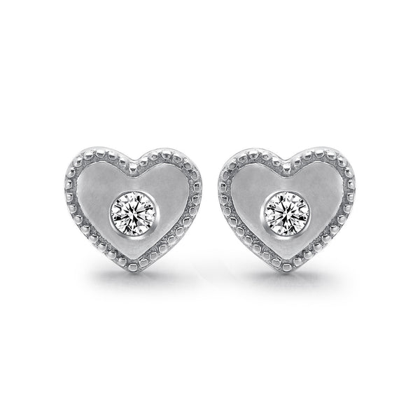 14k White Gold Diamond Heart Stud Earrings