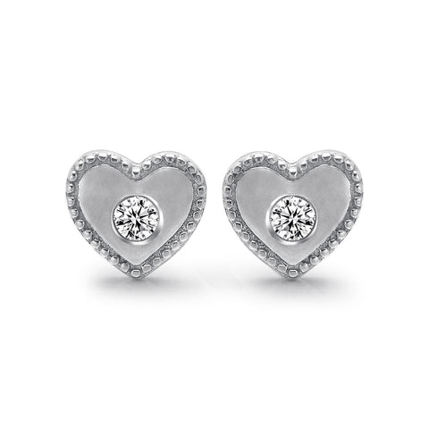 14k White Gold Diamond Heart Stud Earrings