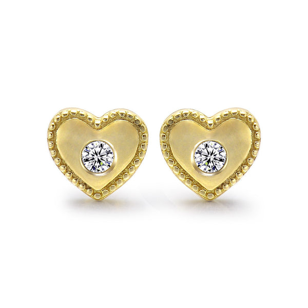 14k Yellow Gold Diamond Heart Stud Earrings