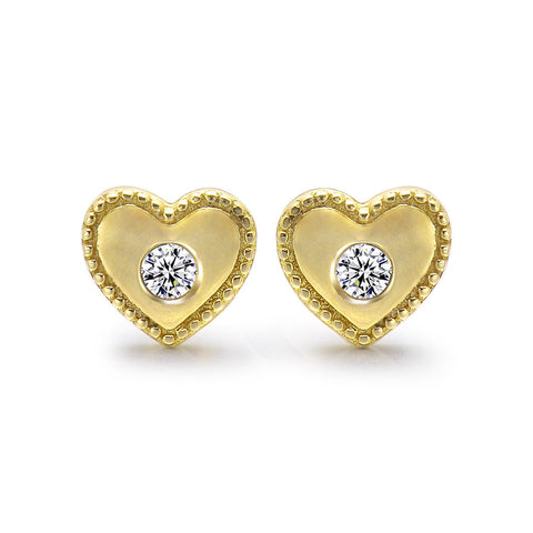 14k Yellow Gold Diamond Heart Stud Earrings
