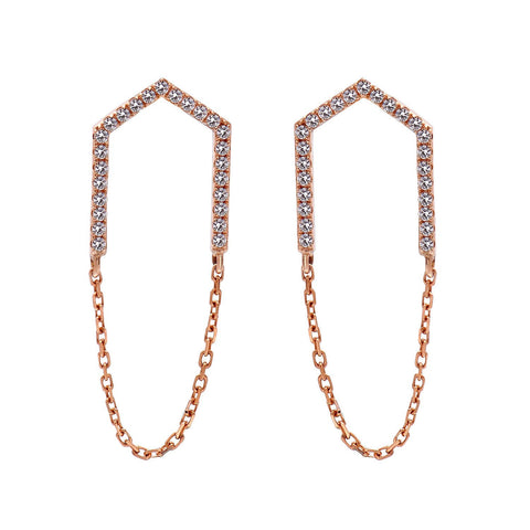 14k Rose Gold Diamond Open Arrow Earrings