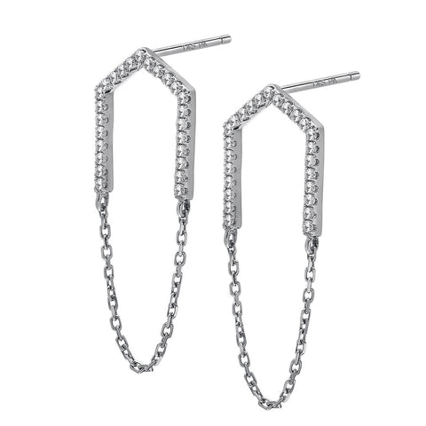 14k White Gold Diamond Open Arrow Earrings