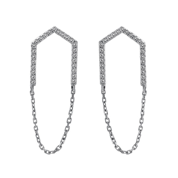 14k White Gold Diamond Open Arrow Earrings
