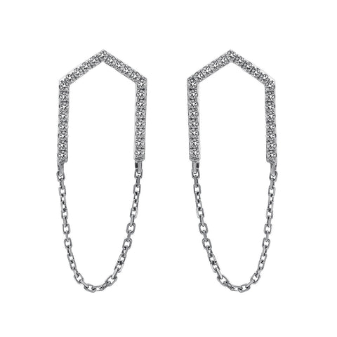 14k White Gold Diamond Open Arrow Earrings