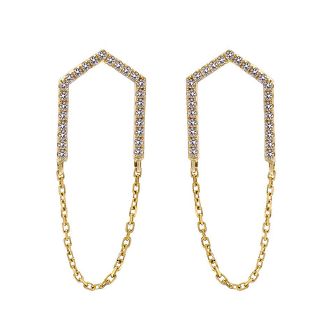 14k Yellow Gold Diamond Open Arrow Earrings
