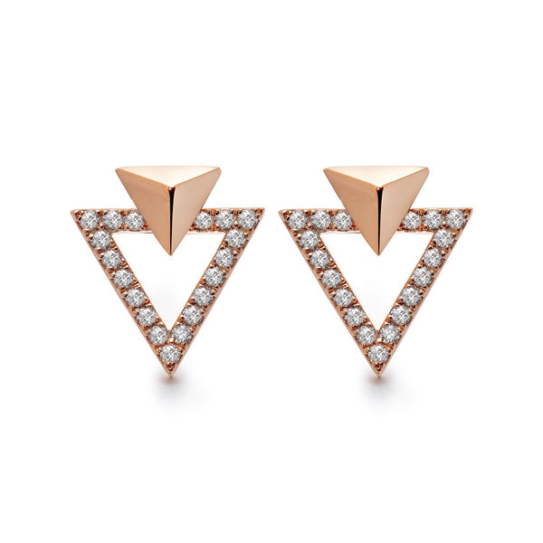 14k Rose Gold Diamond Triangle Stud Earrings