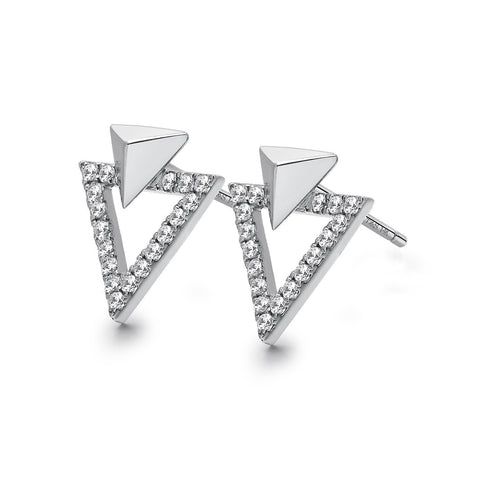 14k White Gold Diamond Triangle Stud Earrings