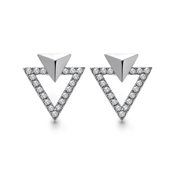 14k White Gold Diamond Triangle Stud Earrings