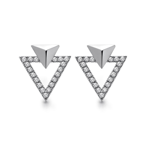 14k White Gold Diamond Triangle Stud Earrings