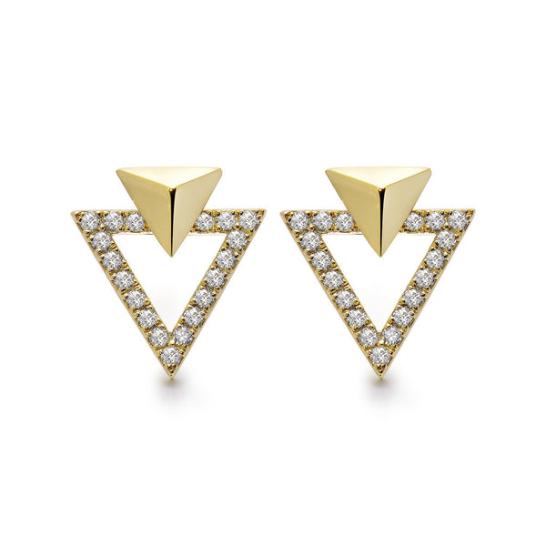 14k Yellow Gold Diamond Triangle Stud Earrings