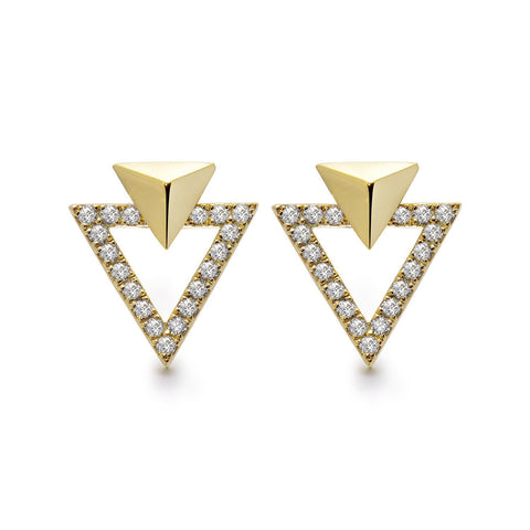 14k Yellow Gold Diamond Triangle Stud Earrings