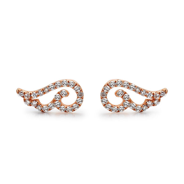 14k Rose Gold Diamond Angel Wing Earrings