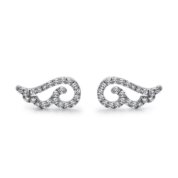 14k White Gold Diamond Angel Wing Earrings
