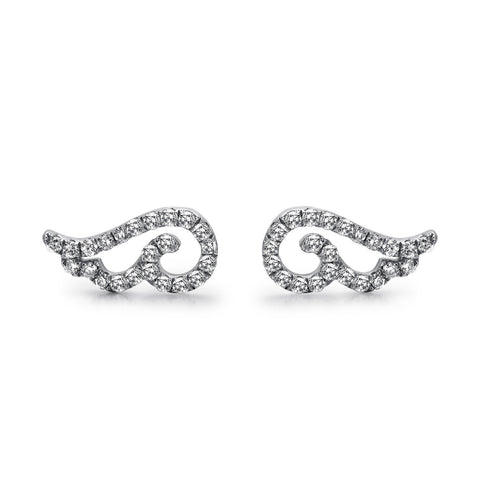 14k White Gold Diamond Angel Wing Earrings