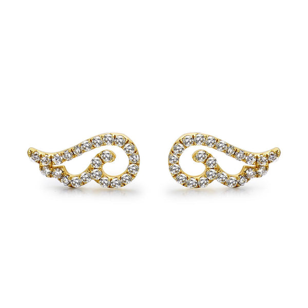 14k Yellow Gold Diamond Angel Wing Earrings