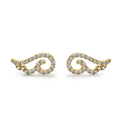 14k Yellow Gold Diamond Angel Wing Earrings