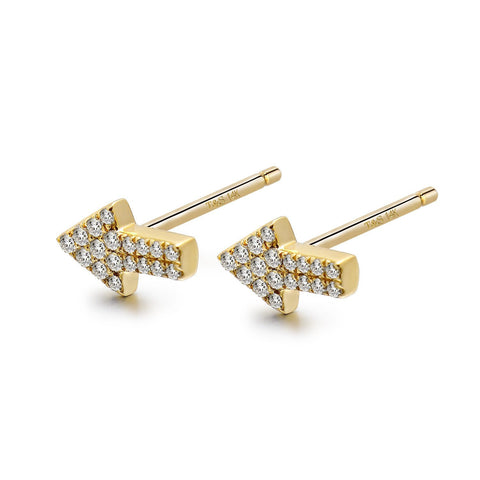 14k Yellow Gold Diamond Arrow Stud Earrings