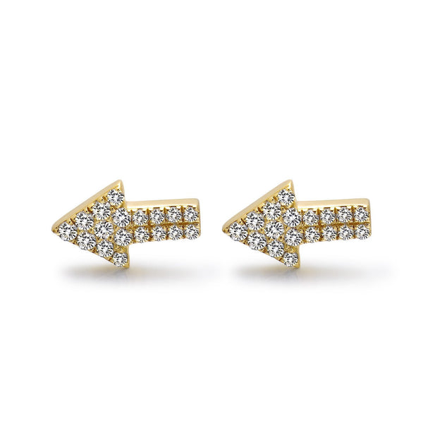 14k Yellow Gold Diamond Arrow Stud Earrings