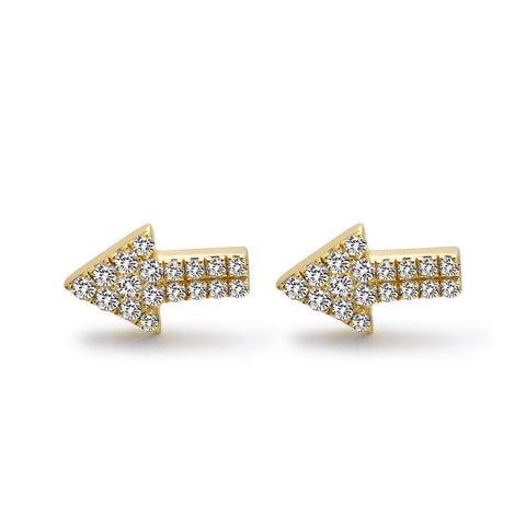 14k Yellow Gold Diamond Arrow Stud Earrings