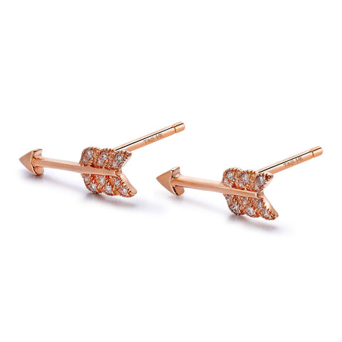 14k Rose Gold Diamond Feather Arrow Stud Earrings