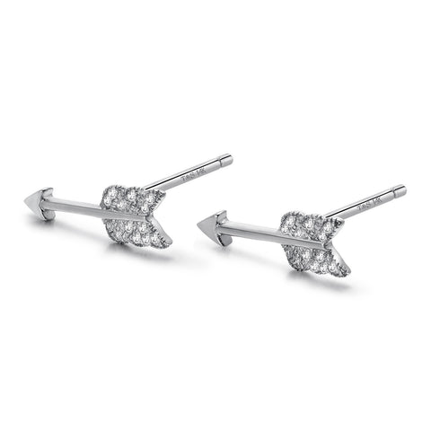 14k White Gold Diamond Feather Arrow Stud Earrings