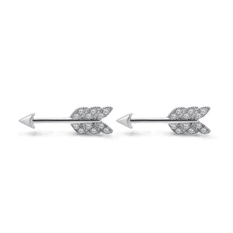 14k White Gold Diamond Feather Arrow Stud Earrings