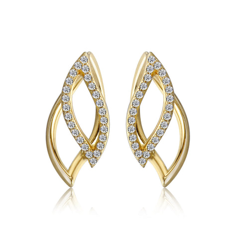 14k Yellow Gold Diamond Petal Earrings