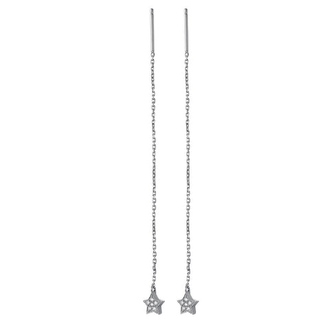 14k White Gold Diamond Star Thread Through Earrings