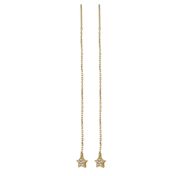 14k Yellow Gold Diamond Star Thread Through Earrings