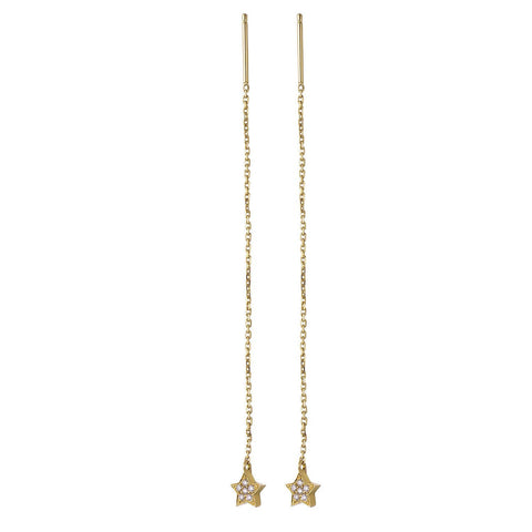 14k Yellow Gold Diamond Star Thread Through Earrings