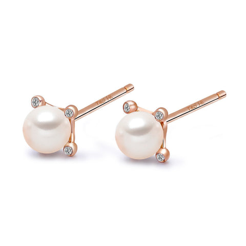 14k Rose Gold 4-4.5mm Akoya Pearl and Diamond Stud Earrings