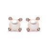 14k Rose Gold 4-4.5mm Akoya Pearl and Diamond Stud Earrings